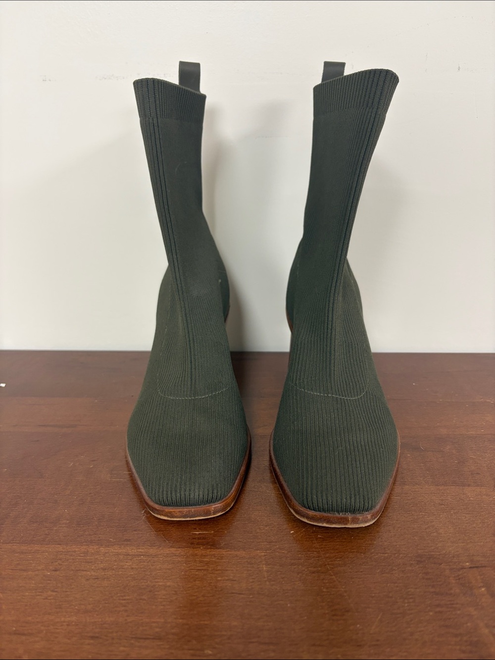 Dolce Vita Dark Green Knit Sock Ankle Boots with Brown Sole